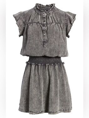 Amina Black Acid Wash Smocked Minidress XS